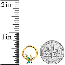 Load image into Gallery viewer, 16G 3/8 Clear Green Gem Gold Tone Palm Tree Hinged Segment Ring
