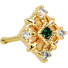 Load image into Gallery viewer, 20G 1/4 Green Gem Gold Tone Noble Square Nose Bone
