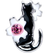 Load image into Gallery viewer, 16G 5/16 Pink Gem Black Cat White Flowers Labret Monroe Tragus
