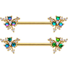 Load image into Gallery viewer, 14G 9/16 Purple Tourmaline Gold Tone Spray Nipple Ring Set
