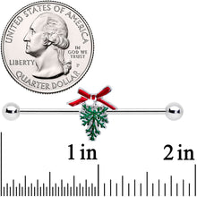 Load image into Gallery viewer, 14G Pine Bough Red Bow Christmas Industrial Barbell 38mm
