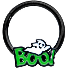 将图片加载到图库查看器，16G 3/8 Black Green Boo Ghost Halloween Hinged Segment Ring
