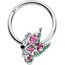 Load image into Gallery viewer, 16G 3/8 Textured In Pink Butterfly Hinged Segment Ring
