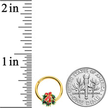 Load image into Gallery viewer, 16G 3/8 Gold Hue Festive Christmas Wreath Bow Hinged Segment Ring

