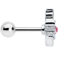 Load image into Gallery viewer, 16G 1/4 Pink Gem Black Cat White Flowers Cartilage Tragus Earring
