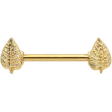 Load image into Gallery viewer, 14G 9/16 Gold Tone Autumn Textured Leaf Barbell Nipple Ring Set
