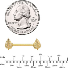Load image into Gallery viewer, 14G 9/16 Gold Tone Autumn Textured Leaf Barbell Nipple Ring Set
