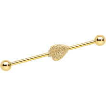 Load image into Gallery viewer, 14G Gold Tone Autumn Textured Leaf Industrial Barbell 38mm
