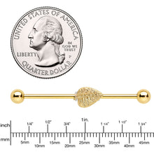 Load image into Gallery viewer, 14G Gold Tone Autumn Textured Leaf Industrial Barbell 38mm
