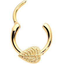 Load image into Gallery viewer, 16G 3/8 Gold Tone Autumn Textured Leaf Cartilage Clicker Ring
