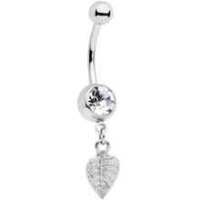 将图片加载到图库查看器，Clear Gem Autumn Lovely Textured Leaf Dangle Belly Ring
