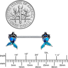 Load image into Gallery viewer, 14G 9/16 Blue Synthetic Opal Mermaid Tail Barbell Nipple Ring Set
