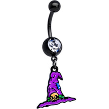 将图片加载到图库查看器，Clear Gem Black Witches Purple Hat Halloween Dangle Belly Ring
