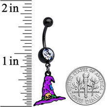 将图片加载到图库查看器，Clear Gem Black Witches Purple Hat Halloween Dangle Belly Ring
