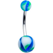 Load image into Gallery viewer, Blue Green Swirl Acrylic Ball End Belly Ring
