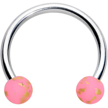 Load image into Gallery viewer, 16G 3/8 Matte Pink Splatter Ends Horseshoe Circular Barbell
