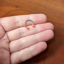 Load image into Gallery viewer, 16G 3/8 Matte Pink Splatter Ends Horseshoe Circular Barbell
