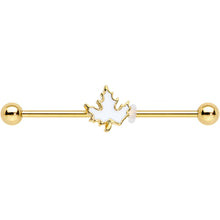 Load image into Gallery viewer, 14G Gold Tone Autumn White Maple Leaf Industrial Barbell 38mm
