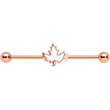 将图片加载到图库查看器，14G Rose Gold Hue Autumn White Maple Leaf Industrial Barbell 38mm
