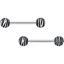 将图片加载到图库查看器，14G 9/16 Matte Grey Zebra Stripe Barbell Nipple Ring Set
