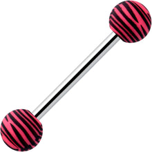将图片加载到图库查看器，Matte Pink Zebra Stripe Barbell Tongue Ring
