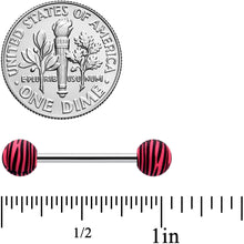 将图片加载到图库查看器，Matte Pink Zebra Stripe Barbell Tongue Ring
