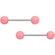 将图片加载到图库查看器，14G 9/16 Matte Pink Splatter Barbell Nipple Ring Set
