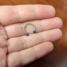 Load image into Gallery viewer, 16G 3/8 Matte Blue Zebra Stripe Ends Horseshoe Circular Barbell
