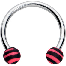 Load image into Gallery viewer, 16G 3/8 Matte Pink Zebra Stripe Ends Horseshoe Circular Barbell
