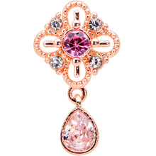 Load image into Gallery viewer, 16G 1/4 Clear Pink Gem Rose Gold Tone Cross Dangle Labret Tragus
