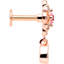 Load image into Gallery viewer, 16G 1/4 Clear Pink Gem Rose Gold Tone Cross Dangle Labret Tragus
