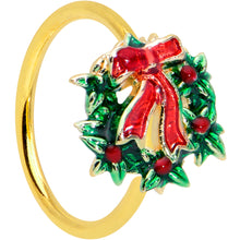 将图片加载到图库查看器，20G 5/16 Gold Tone Festive Bow Wreath Christmas Nose Hoop

