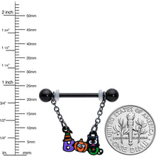 Load image into Gallery viewer, 14G 5/8 Black Boo Party Halloween Chain Dangle Nipple Ring Set
