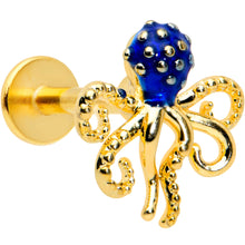 Load image into Gallery viewer, 16G 5/16 Gold Tone Textured Blue Octopus Labret Monroe Tragus
