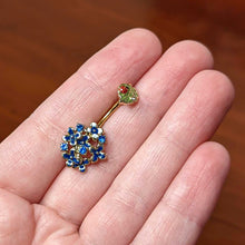Load image into Gallery viewer, Clear Blue Gem Gold Tone Leaf Ladybug Flower Double Mount Belly Ring
