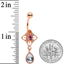 Load image into Gallery viewer, Clear Grey Purple Gem Rose Gold Tone Rhombus Dangle Belly Ring
