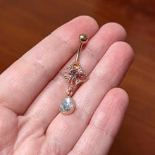 Load image into Gallery viewer, Clear Grey Purple Gem Rose Gold Tone Rhombus Dangle Belly Ring
