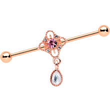 Load image into Gallery viewer, 14G Purple Gem Rose Gold Hue Cross Dangle Industrial Barbell 38mm

