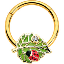 将图片加载到图库查看器，16G 3/8 Clear Gem Gold Tone Leafy Ladybug Hinged Segment Ring
