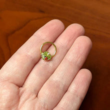 将图片加载到图库查看器，16G 3/8 Clear Gem Gold Tone Leafy Ladybug Hinged Segment Ring
