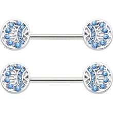 Load image into Gallery viewer, 14G 1/2 Blue Gem Geometric Blues Barbell Nipple Ring Set

