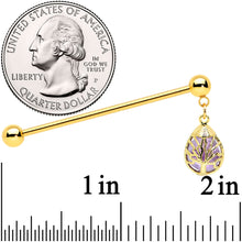 Load image into Gallery viewer, 14G Amethyst Gold Tone Drop Tree Dangle Industrial Barbell 38mm
