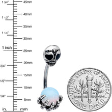 Load image into Gallery viewer, White Orb Skeleton Treasure Halloween Double Mount Belly Ring
