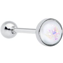 Load image into Gallery viewer, White Faux Opal Disc Top Barbell Tongue Ring

