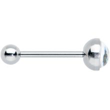 Load image into Gallery viewer, White Faux Opal Disc Top Barbell Tongue Ring
