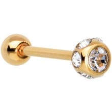 Load image into Gallery viewer, Clear Gem Rose Gold Tone Disco Ball Top Barbell Tongue Ring
