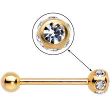 Load image into Gallery viewer, Clear Gem Rose Gold Tone Disco Ball Top Barbell Tongue Ring
