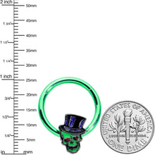 Load image into Gallery viewer, 16G 3/8 Green Top Hat Skull Halloween Hinged Segment Ring

