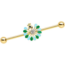 Load image into Gallery viewer, 14G Clear Black Gold Tone Pretty Peacock Industrial Barbell 38mm

