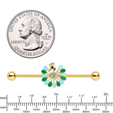 Load image into Gallery viewer, 14G Clear Black Gold Tone Pretty Peacock Industrial Barbell 38mm
